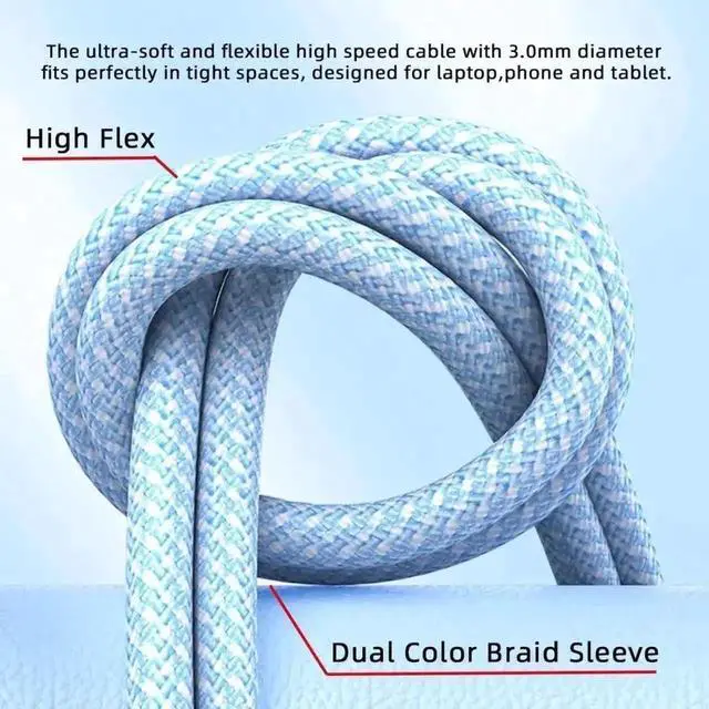 Alt view image 3 of 6 - AJMRTC Blue Nylon Braided USBC to USBC Cable 6.56FT/2.0M, USB 2.0 480Mbps Data Sync PD 27W65W Fast Charging MaletoMale Cord for Laptops, Smartphones, Tablets and USBC Power Adapters