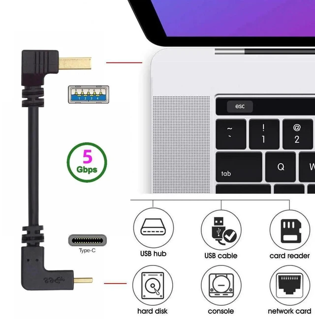 Alt view image 5 of 7 - AJMRTC 100cm USB 3.1 Gen2 Cable, UpDown Angled USBC Male to 90 Degree RightAngled USBA Male HighSpeed Data Sync Charging Cord for Android Tablets, Smartphones and USBA Host Devices
