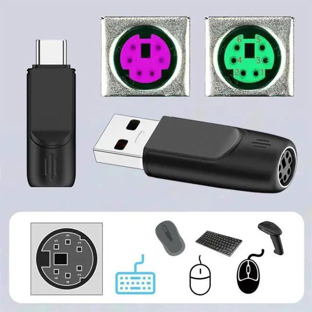 Alt view image 7 of 7 - AJMRTC 4Pack USB 2.0 to PS2 Adapter Kit, TypeA & TypeC Male to Female MiniDIN 6Pin Converter for Legacy PS/2 Keyboards, Mice, Desktop PCs, Retro Hardware and Industrial Input Peripherals