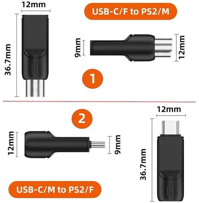 Alt view image 6 of 7 - AJMRTC 4Pack USB 2.0 to PS2 Adapter Kit, TypeA & TypeC Male to Female MiniDIN 6Pin Converter for Legacy PS/2 Keyboards, Mice, Desktop PCs, Retro Hardware and Industrial Input Peripherals