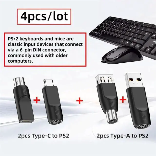 Alt view image 4 of 7 - AJMRTC 4Pack USB 2.0 to PS2 Adapter Kit, TypeA & TypeC Male to Female MiniDIN 6Pin Converter for Legacy PS/2 Keyboards, Mice, Desktop PCs, Retro Hardware and Industrial Input Peripherals