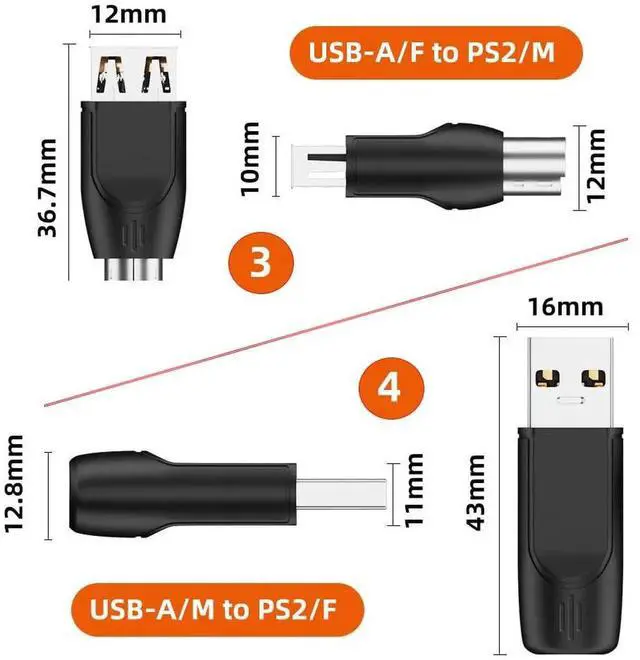 Alt view image 5 of 7 - AJMRTC 4Pack USB 2.0 to PS2 Adapter Kit, TypeA & TypeC Male to Female MiniDIN 6Pin Converter for Legacy PS/2 Keyboards, Mice, Desktop PCs, Retro Hardware and Industrial Input Peripherals