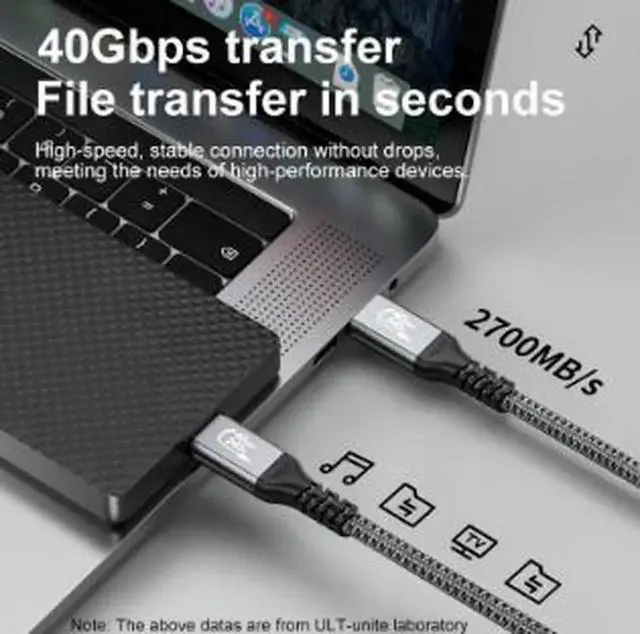 Alt view image 3 of 4 - AJMRTC 1.2M USB4 TypeC Cable, 40Gbps HighSpeed Data Transfer Cord, 240W PD Fast Charging, 4K@144Hz Video Output, Compatible with Thunderbolt 4 Thunderbolt 3 for Laptop Docking Station SSD External D
