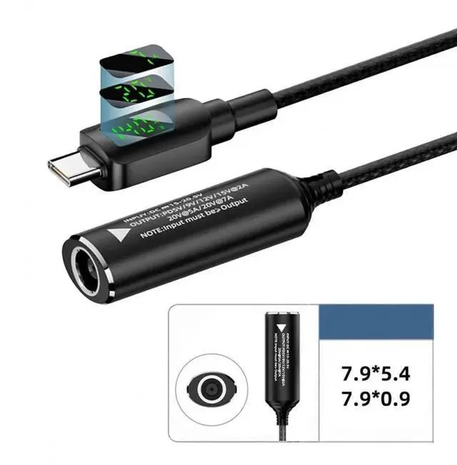 Alt view image 6 of 7 - AJMRTC 7.9x5.4mm DC Jack Input to USBC PD Charging Cable, 140W Max 20V 7A with Smart LED Digital Display, Supports 5V 9V 20V for USBC Laptops, Smartphones and PDEnabled Portable Devices
