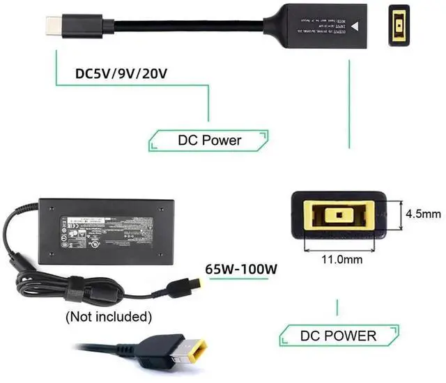 Alt view image 5 of 6 - AJMRTC Rectangle 11.0*4.5mm DC Jack Input to USBC TypeC Power Plug Charging Cable, Builtin PD Trigger Supports 9V 15V 20V Max 65W Output for PDCompliant USBC Laptops, Smartphones and Portable Dev