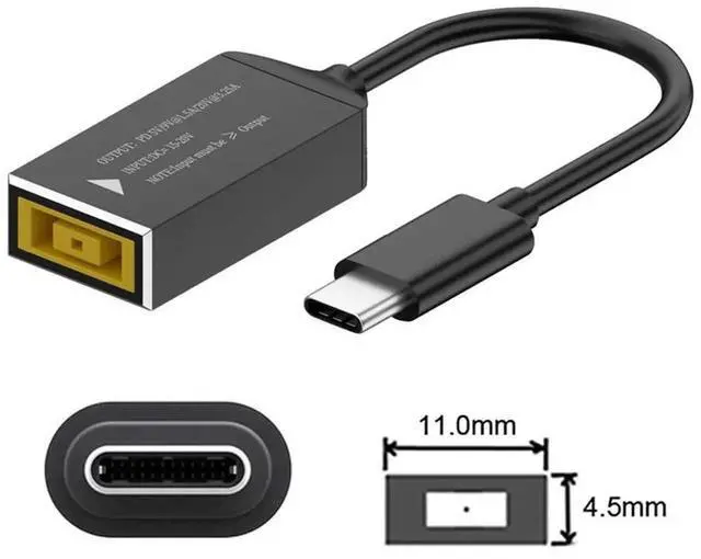 Alt view image 2 of 6 - AJMRTC Rectangle 11.0*4.5mm DC Jack Input to USBC TypeC Power Plug Charging Cable, Builtin PD Trigger Supports 9V 15V 20V Max 65W Output for PDCompliant USBC Laptops, Smartphones and Portable Dev