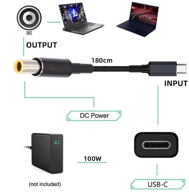 Alt view image 4 of 7 - AJMRTC USBC TypeC 100W 20V Input to DC 7.9*5.4mm PD 65W Output Charging Cable 1.8M, QC PD Power Converter Cord for Laptops