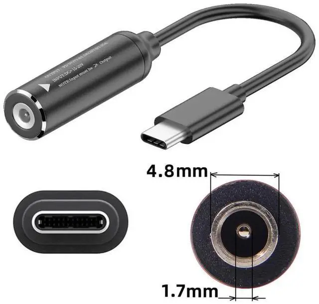 Alt view image 7 of 7 - AJMRTC 4.8x1.7mm DC Jack Input to USBC TypeC PD Charging Cable, 65W Max Support 9V 15V 20V, DC Barrel Power Converter Cord for Laptops Phones & Tablets