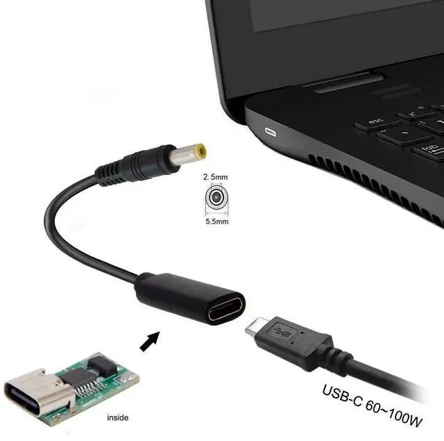 Alt view image 2 of 7 - AJMRTC USBC TypeC Female Input to DC 5.5x2.5mm PD Charging Power Cable, 1820V DC Output Converter Cord for Compatible Laptops Power Supply