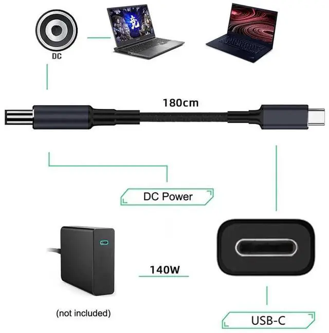 Alt view image 5 of 7 - AJMRTC USBC TypeC Input to DC 5.5*2.1mm PD Charging Cable, 65W 100W 135W 140W 20V DC Output Power Converter Cord for Compatible Laptops Power Supply