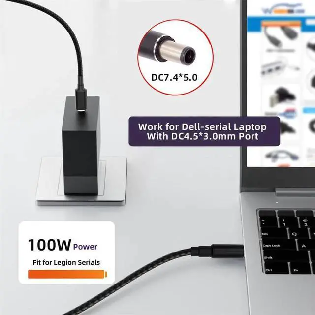 Alt view image 3 of 7 - AJMRTC USBC TypeC 100W 20V Input to DC 7.4*5.0mm PD 65W Output Charging Cable 1.8M, QC PD Power Converter Cord for HP Laptops
