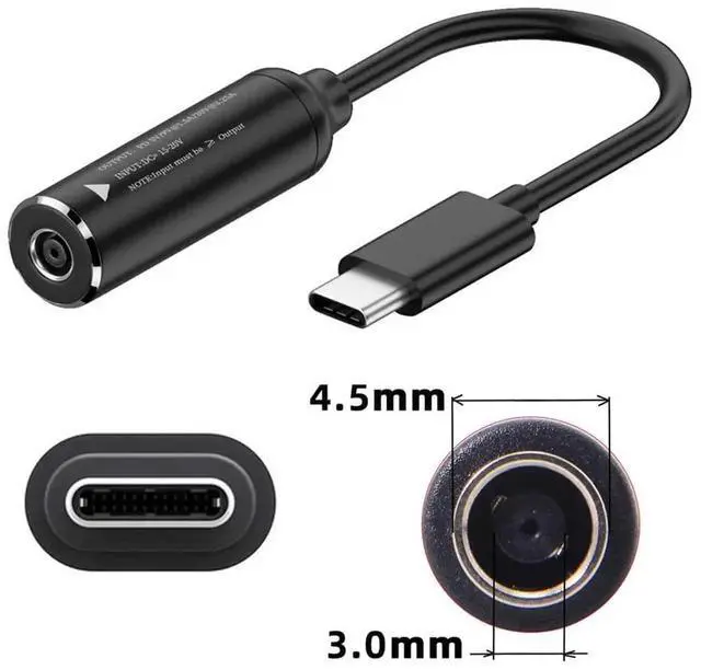 Alt view image 7 of 7 - AJMRTC 4.5x3.0mm DC Jack Input to USBC TypeC PD Charging Cable, 65W Max Support 9V 15V 20V, DC Barrel Power Converter Cord for Laptops Phones & Tablets