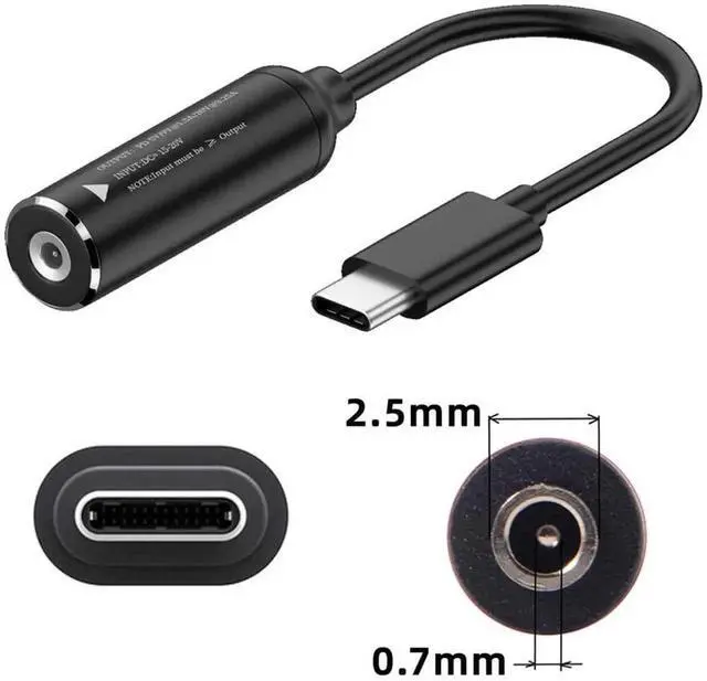 Alt view image 4 of 7 - AJMRTC 2.5x0.7mm DC Jack Input to USBC TypeC PD Charging Cable, 65W Max Support 9V 15V 20V, DC Barrel Power Converter Cord for Laptops Phones & Tablets