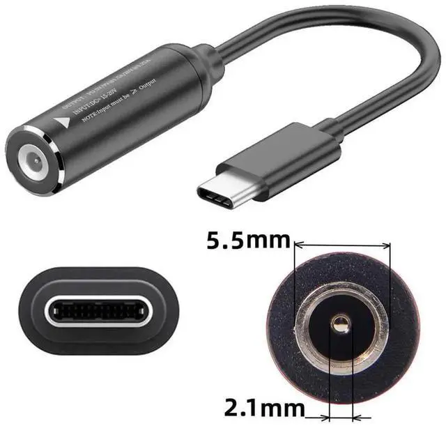 Alt view image 7 of 7 - AJMRTC 5.5x2.1mm DC Jack Input to USBC TypeC PD Charging Cable, 65W Max Support 9V 15V 20V, DC Barrel Power Converter Cord for Laptops Phones & Tablets