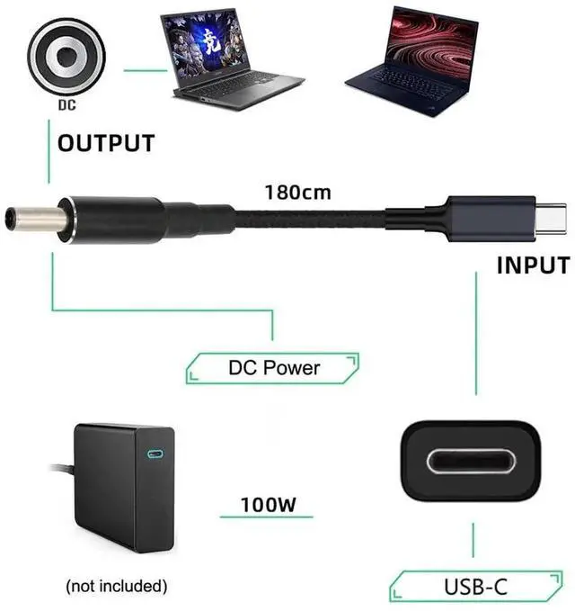 Alt view image 2 of 7 - AJMRTC USBC PD Trigger Cable 100W Input 20V to DC 5.5x2.1mm Barrel Jack 65W Output, QC PD TypeC Power Charging Cord for Lenovo HP Dell Acer Asus Laptops, Router, Monitor