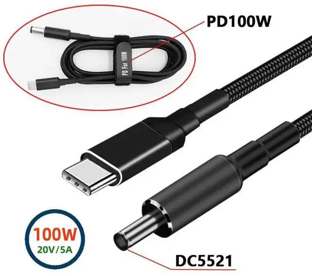 Alt view image 3 of 7 - AJMRTC USBC PD Trigger Cable 100W Input 20V to DC 5.5x2.1mm Barrel Jack 65W Output, QC PD TypeC Power Charging Cord for Lenovo HP Dell Acer Asus Laptops, Router, Monitor