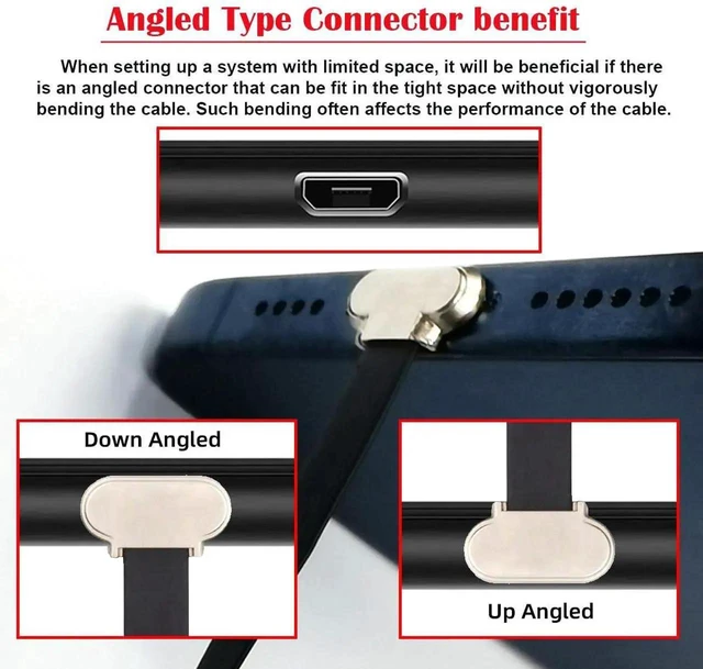 Alt view image 4 of 7 - AJMRTC 16cm 90 Degree DowntoUp Angle Micro USB 2.0 Male to Male Cable, 5Pin Ultra Slim Flat Charging Data Cord for Micro USB Devices