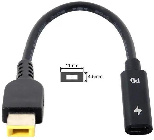 Main image of AJMRTC USBC Female to Rectangle 11.0×4.5mm SlimTip PD Emulator Trigger Charging Cable, 65W Power Cord for Lenovo ThinkPad X1 Carbon Series Laptops