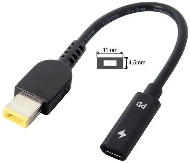 Alt view image 3 of 5 - AJMRTC USBC Female to Rectangle 11.0×4.5mm SlimTip PD Emulator Trigger Charging Cable, 65W Power Cord for Lenovo ThinkPad X1 Carbon Series Laptops