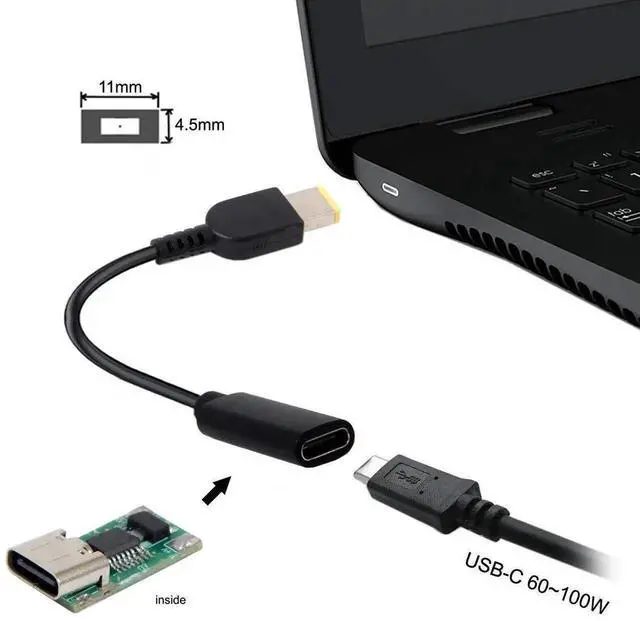 Alt view image 2 of 5 - AJMRTC USBC Female to Rectangle 11.0×4.5mm SlimTip PD Emulator Trigger Charging Cable, 65W Power Cord for Lenovo ThinkPad X1 Carbon Series Laptops