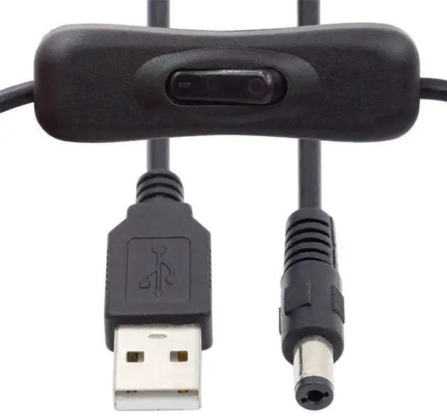 Main image of AJMRTC DC 5.5x2.1mm Male Plug to USB TypeA Power Cable with OnOff Switch Button, DC 5V Charging Cord for Desk Lamp, Mini Fan, Security Camera and DCPowered Gadgets