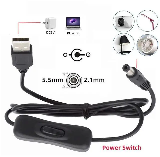 Alt view image 3 of 7 - AJMRTC DC 5.5x2.1mm Male Plug to USB TypeA Power Cable with OnOff Switch Button, DC 5V Charging Cord for Desk Lamp, Mini Fan, Security Camera and DCPowered Gadgets