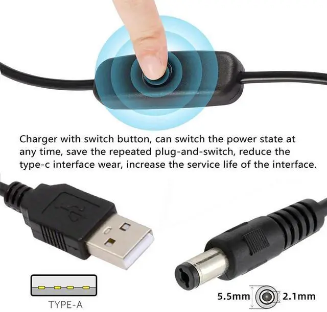 Alt view image 2 of 7 - AJMRTC DC 5.5x2.1mm Male Plug to USB TypeA Power Cable with OnOff Switch Button, DC 5V Charging Cord for Desk Lamp, Mini Fan, Security Camera and DCPowered Gadgets