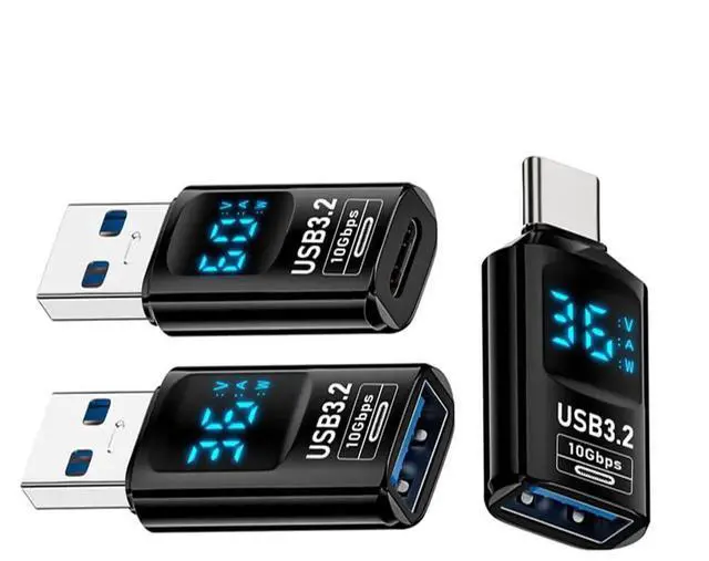 Main image of AJMRTC 3Pack USBC to USB3.2 Gen2 TypeA Tester Adapter 10Gbps Smart LED Display, USB Power Detector for Monitoring Voltage Current Fast Charging & Data Testing