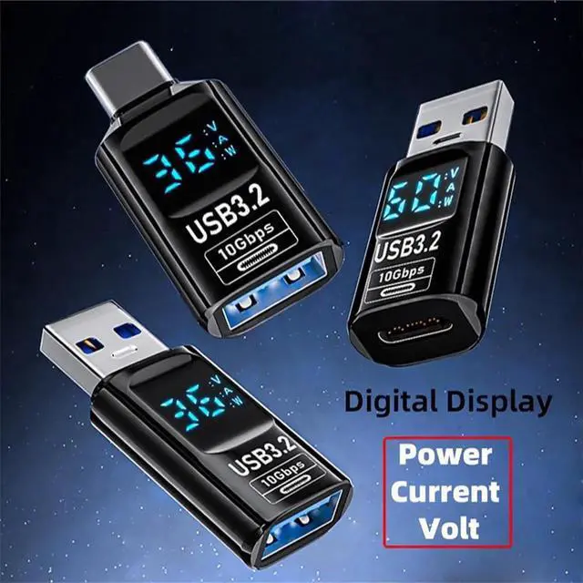Alt view image 2 of 7 - AJMRTC 3Pack USBC to USB3.2 Gen2 TypeA Tester Adapter 10Gbps Smart LED Display, USB Power Detector for Monitoring Voltage Current Fast Charging & Data Testing