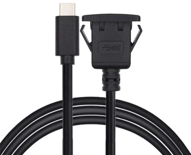 Main image of AJMRTC Waterproof Dustproof USBC Flush LatchMount Extension Cable, USB3.1 Gen2 10Gbps PanelMount Cord for Car Dashboard, Truck, Boat and Motorcycle Installation