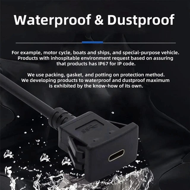 Alt view image 3 of 7 - AJMRTC Waterproof Dustproof USBC Flush LatchMount Extension Cable, USB3.1 Gen2 10Gbps PanelMount Cord for Car Dashboard, Truck, Boat and Motorcycle Installation