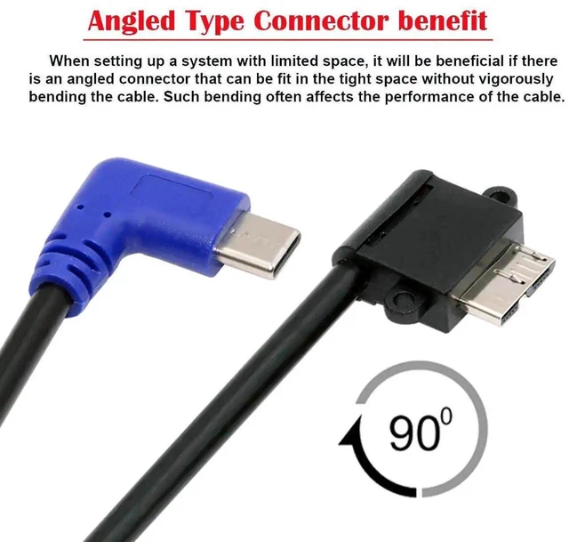 Alt view image 6 of 7 - AJMRTC 30cm 90Degree RightAngled USBC Host to Micro USB3.0 Cable, 5Gbps SuperSpeed Data Cord for Industrial Camera, External Storage and USBC Smartphones