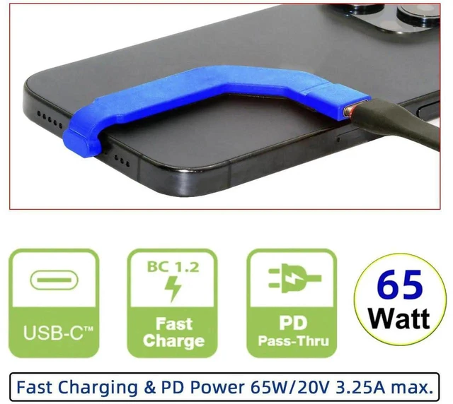 Alt view image 5 of 7 - AJMRTC Angled UltraSlim USBC Male to USBC Female Extension Cable, 65W PD FastCharge ConnectorProtector Blue Cord for Smartphones, Tablets and USBC Devices