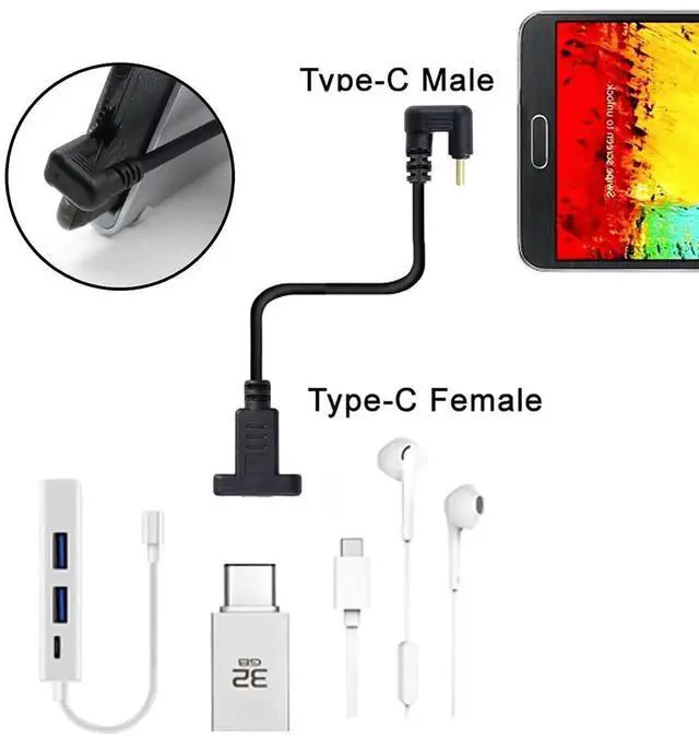 Alt view image 4 of 7 - AJMRTC 360Degree UShape Back Angled USBC Extension Cable, USB 3.1 Gen2 TypeC Male to Female 30CM Cord, 10Gbps Data Sync 100W PD Fast Charging for Laptops, Tablets, USBC Docks, External SSDs and S