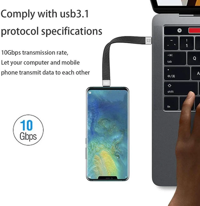Alt view image 5 of 7 - AJMRTC USB 3.1 Gen2 TypeC Male to Male Flat Slim FPC Data Cable 13CM, 10Gbps HighSpeed Transfer PD Fast Charging Short Cord for Laptops Smartphones USBC Devices