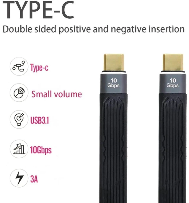 Alt view image 7 of 7 - AJMRTC USB 3.1 Gen2 TypeC Male to Male Flat Slim FPC Data Cable 13CM, 10Gbps HighSpeed Transfer PD Fast Charging Short Cord for Laptops Smartphones USBC Devices