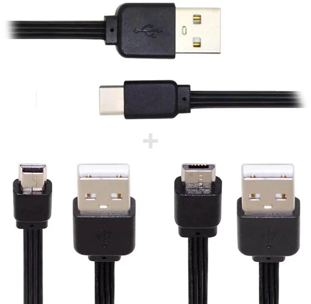 Main image of AJMRTC 3Pcs Lot 13cm USB 2.0 Flat Slim FPC Data Cables, TypeA Male to Mini USB Micro USB TypeC Male Cord Set for FPV Drones Portable Disks Smartphones