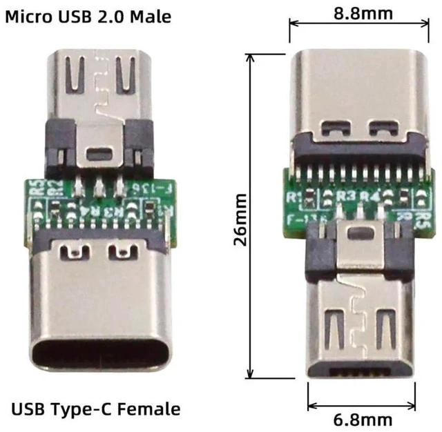 Alt view image 2 of 7 - AJMRTC 5Pcs Lot 5Pin Micro USB 2.0 Male to TypeC Female PCBA Adapter,480Mbps 5V Power Data Converter Module for Smartphones Tablets Laptops USBC Devices