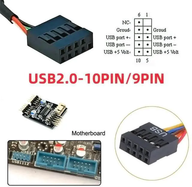 Alt view image 2 of 7 - AJMRTC USB 2.0 9Pin Male Mainboard Header to USB3.1 TypeE KeyA Female Front Panel Extension Cable 0.49FT, 480Mbps Internal PC Chassis DIY Wiring Cord