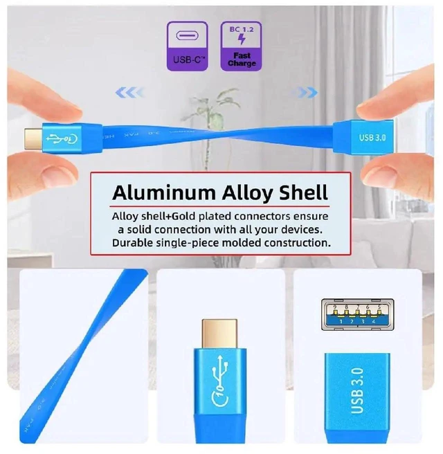 Alt view image 4 of 7 - AJMRTC 10Gbps USBC OTG Ultra Flat Slim Cable 20CM Blue, TypeC Male Host to USB3.0 TypeA Female OntheGo Cord for Laptops SSD Hard Drives Cameras Data Transfer