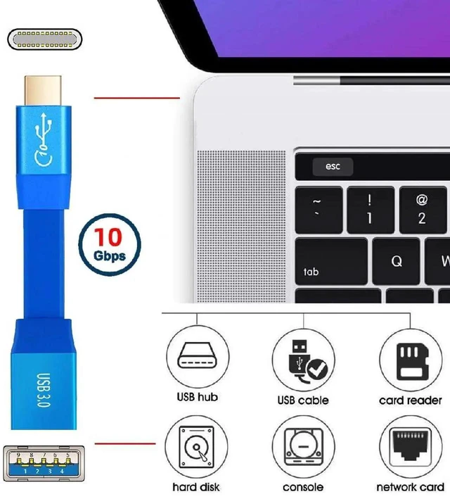 Alt view image 6 of 7 - AJMRTC 10Gbps USBC OTG Ultra Flat Slim Cable 20CM Blue, TypeC Male Host to USB3.0 TypeA Female OntheGo Cord for Laptops SSD Hard Drives Cameras Data Transfer