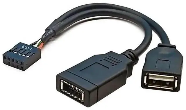 Main image of AJMRTC USB 2.0 9Pin Male 1to2 Splitter Extension Cable 0.49FT, Dual USB3.1 TypeE KeyA Female FrontPanel Sockets for Mainboard Header PC Internal DIY Chassis Wiring