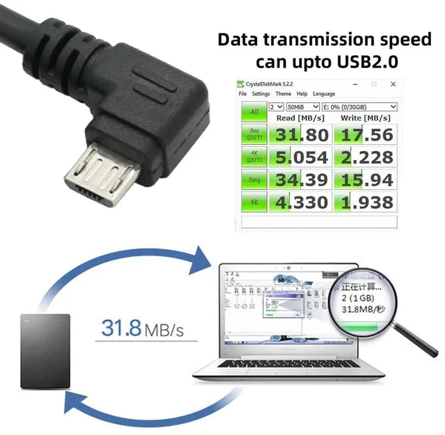 Alt view image 2 of 7 - AJMRTC 90 Degree RightAngled 5Pin Micro USB to USB 2.0 TypeA Data Charging Cable 100CM, LShape Cord for Smartphones Tablets Digital Cameras