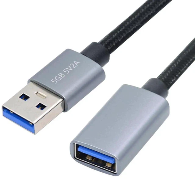 Main image of AJMRTC USB 3.0 TypeA Male to Female Extension Cable 30cm Silver, 5Gbps SuperSpeed Data Cord for External Disk, SSD, Camera and USBA Peripheral Devices