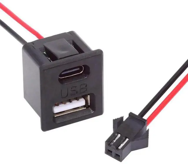 Main image of AJMRTC DIY OEM TypeC & TypeA Female Socket to 2Pin Header Cable, 2.54mm Pitch LatchMount Connector DC 5V Power Supply Wire for Electronic Project, Cabinet Panel DIY Modification