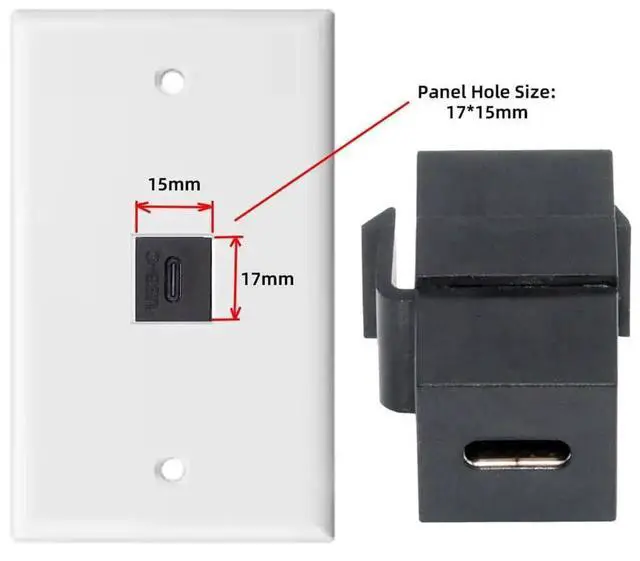 Alt view image 7 of 7 - AJMRTC USB2.0 TypeC Female to Female Keystone Jack Coupler Adapter, 480Mbps Data Transfer Snapin Module for Wall Plate, Panel Mount USB Cable Extension