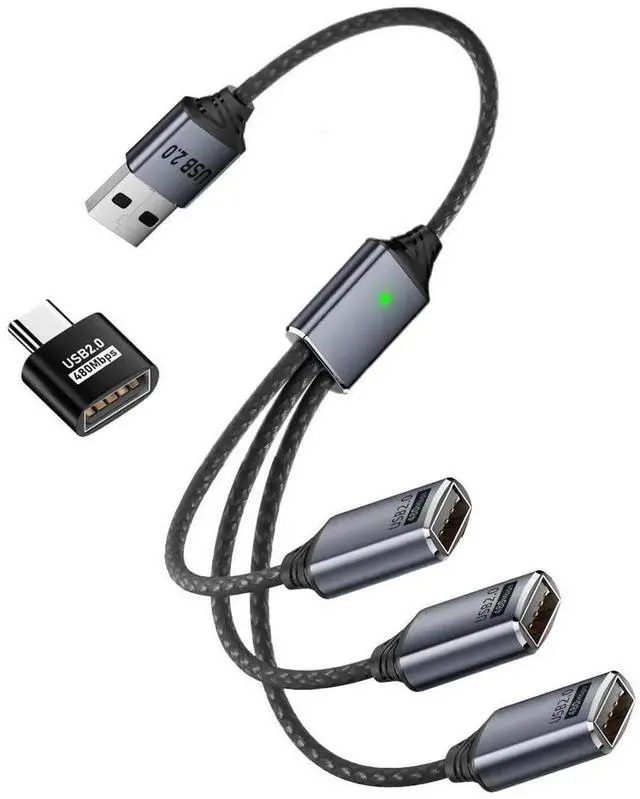 Main image of AJMRTC USB 2.0 TypeA to 3Port Hub Cable, BusPowered 1to3 USB Splitter Data Cord for Laptop, Desktop, Phone, Mouse, Keyboard, Printer and External Disk Devices