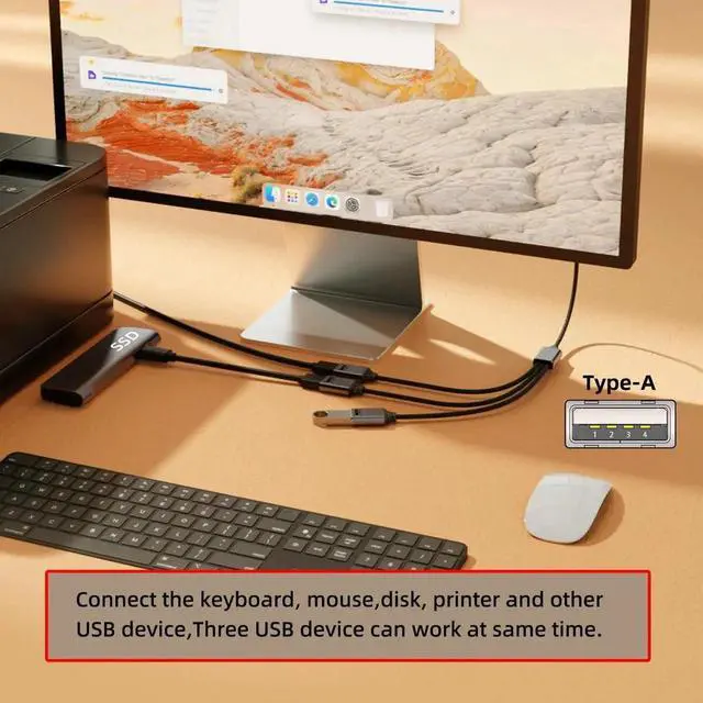 Alt view image 7 of 7 - AJMRTC USB 2.0 TypeA to 3Port Hub Cable, BusPowered 1to3 USB Splitter Data Cord for Laptop, Desktop, Phone, Mouse, Keyboard, Printer and External Disk Devices