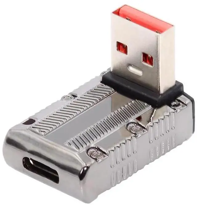 Main image of AJMRTC UpAngled 90Degree LowProfile USB3.1 Gen2 Adapter, USB 3.0 TypeA Male to TypeC Female 10Gbps Data 120W FastCharge Converter, Mecha Cyberpunk Alloy Shell for Laptops, Phones and Storage Dev
