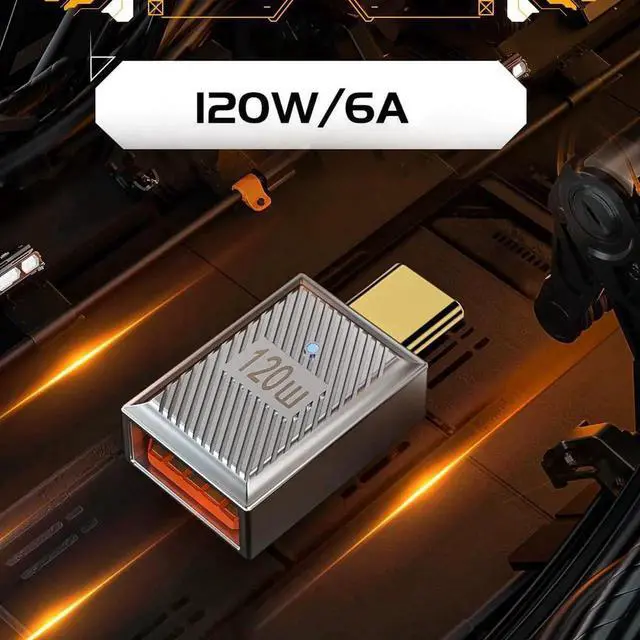 Alt view image 3 of 7 - AJMRTC USBC to USBA OTG Adapter, USB3.1 Gen2 10Gbps Data 120W Power PassThrough, Straight Silver Alloy Shell Mecha Cyberpunk Style Converter for Laptops, Phones, Tablets, Flash Drives, External HDD